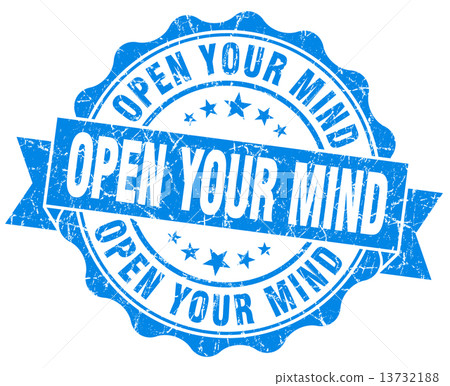 open your mind blue grunge seal isolated on white 13732188