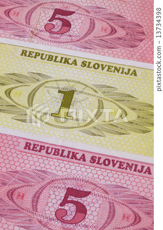 Different Tolar banknotes from Slovenia on the table Different Tolar banknotes from Slovenia on the table 13734398