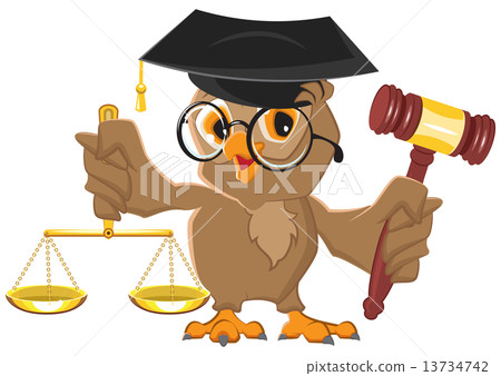 Owl Judge holding gavel and scales 13734742