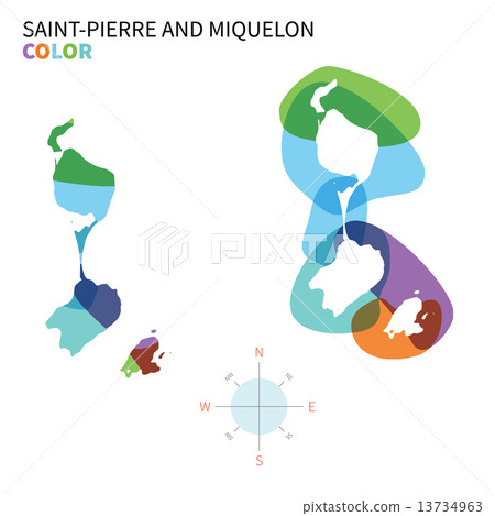 Abstract vector color map of Saint-Pierre and Miquelon with transparent paint effect. Abstract vector color map of Saint-Pierre and Miquelon with transparent paint effect. 13734963