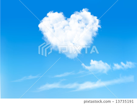 Blue sky with hearts shape clouds. Valentine's holiday backgroun 13735191