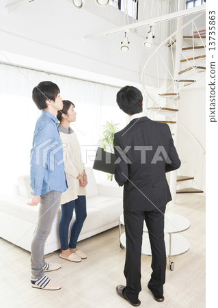 Salesman and young couple Salesman and young couple 13735863