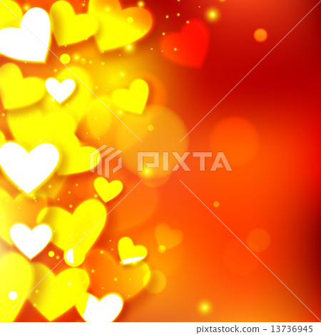 Happy Valentine's day  glow holiday background with shining soft hearts, blurred bokeh lights, photo 13736945