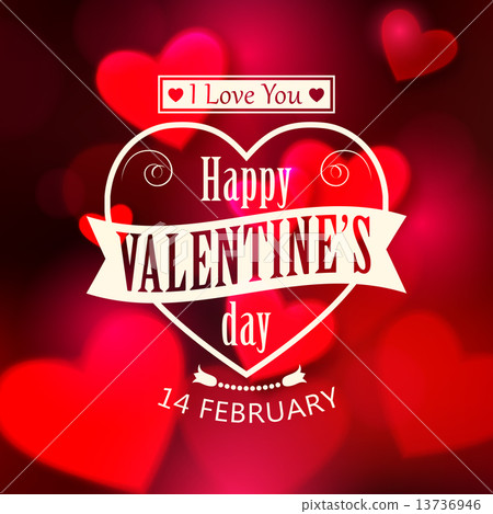 Happy Valentine's day  glow holiday background with shining soft hearts, blurred bokeh lights, photo 13736946