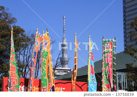 Sumo riding and sky tree 13738839
