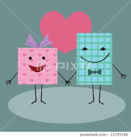 Gift packaging holding hands and smiling in the background heart 13745596