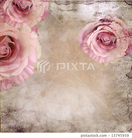 Vintage background with roses over retro paper 13745939