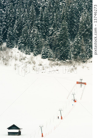Platter ski lift at beginners piste Platter ski lift at beginners piste 13746273