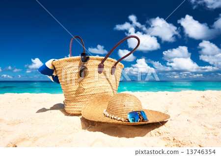 Beautiful beach with bag at Seychelles Beautiful beach with bag at Seychelles 13746354
