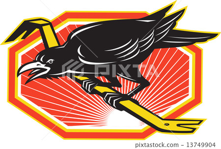 Crow Perching on Crowbar Retro Crow Perching on Crowbar Retro 13749904