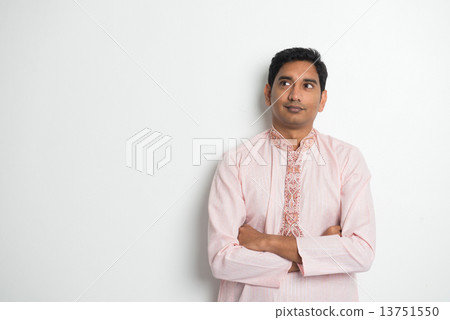 traditional indian male portrait with plain background and copys 13751550