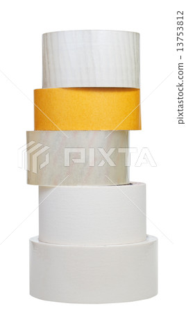 stack of adhesive tape rolls isolated on white 13753812