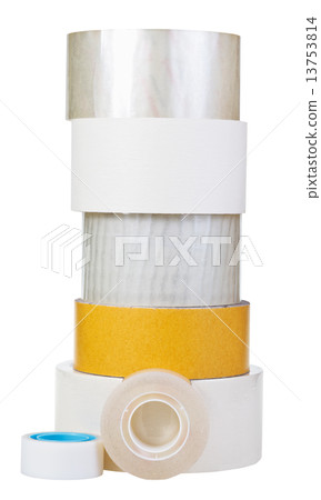 different adhesive tape rolls isolated on white 13753814