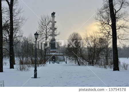 Winter landscape with Chesme Column in Pushkin, Winter landscape with Chesme Column in Pushkin, 13754578