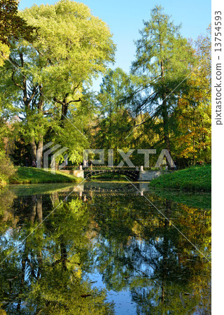 Autumn landscape with bridge in  Pushkin, 13754593