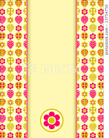 Yellow Pink Retro Card with Leaf Flower Pattern 13754750