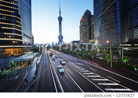 road in sunset time, Shanghai lujiazui financial center road in sunset time, Shanghai lujiazui financial center 13755617