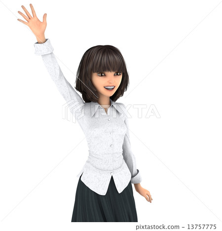 Cute woman waving hand 3DCG illustration material Cute woman waving hand 3DCG illustration material 13757775