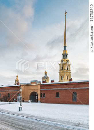 entrance to the Peter and Paul Fortress in the snow entrance to the Peter and Paul Fortress in the snow 13758240