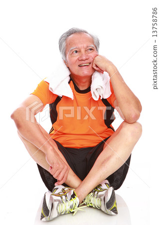 Old, man, sport, attire, cooling down, thirsty, resting, drink, exercise, tired, achievement, towel 13758786