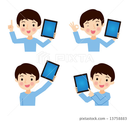 Boy holding a tablet Variation set 13758883