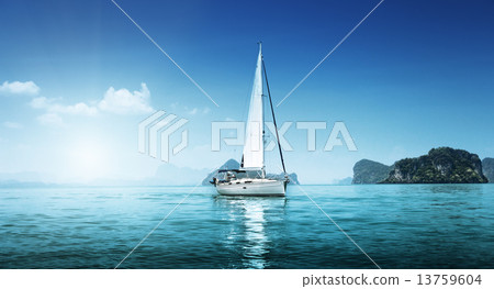 yacht and blue water ocean yacht and blue water ocean 13759604