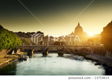 view on Tiber and St Peter Basilica in Vatican 13759633