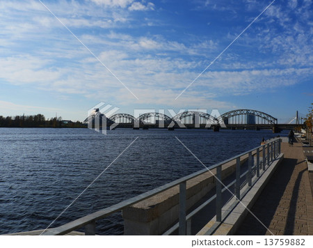 railroad bridge and National Library in Riga railroad bridge and National Library in Riga 13759882