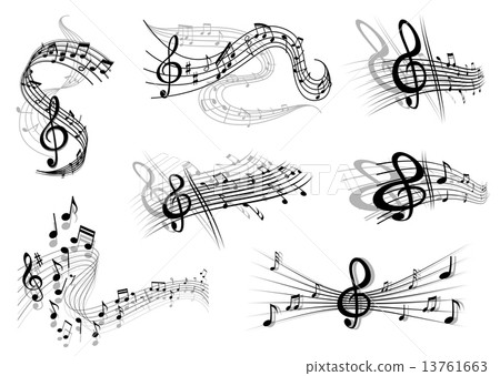 Musical waves with notes and a clef 13761663