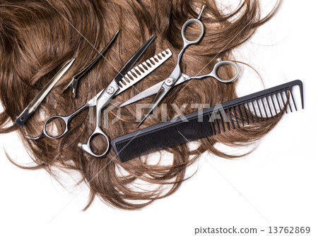 Long brown hair with scissors 13762869