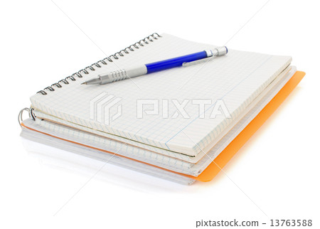 notebook and pencil isolated on white 13763588
