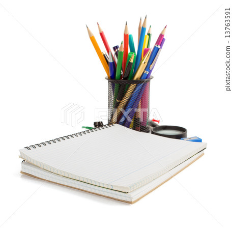 notebook and school supplies on white notebook and school supplies on white 13763591
