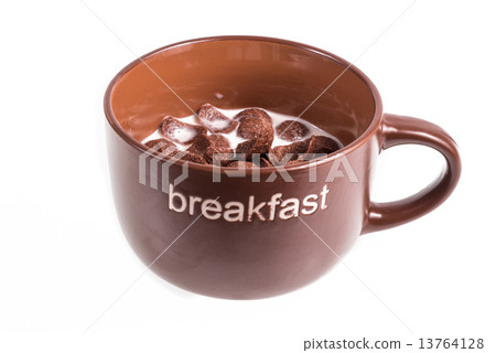 Cornflakes in Breakfast cup isolated on white background Cornflakes in Breakfast cup isolated on white background 13764128