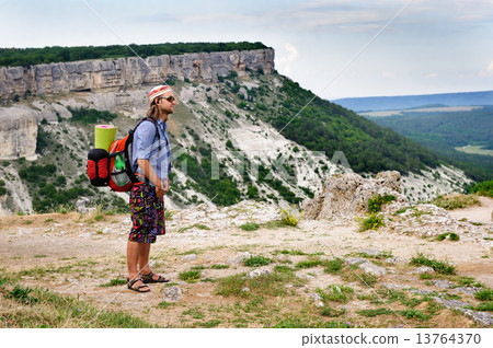 Hiking manon top of mountain 13764370