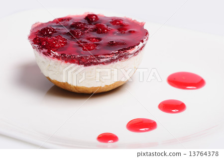 Raspberry cheese cake and ice cream ball 13764378