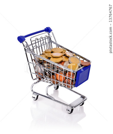 shopping cart with coins shopping cart with coins 13764767