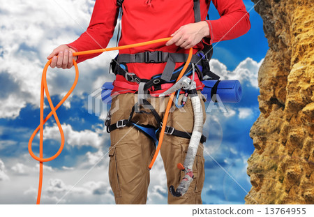 hiker holding rope hiker holding rope 13764955