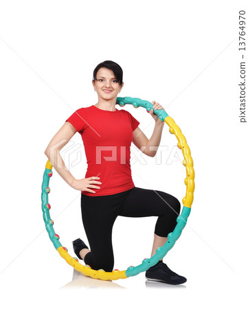 girl with color hula hoop 13764970