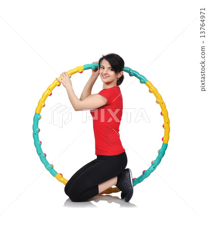 woman sitting with hula hoop woman sitting with hula hoop 13764971
