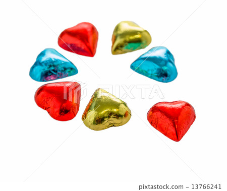 Colorful chocolate hearts on isolated white background 13766241