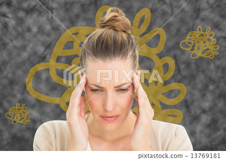 Composite image of woman with headache Composite image of woman with headache 13769181