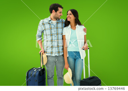 Composite image of attractive young couple going on their holida 13769446