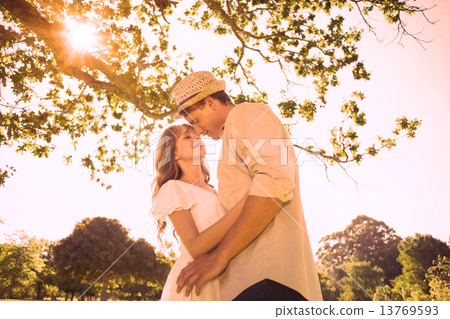 Cute couple standing in the park embracing Cute couple standing in the park embracing 13769593