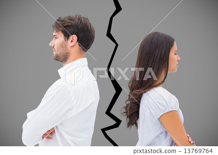 Composite image of upset couple not talking to each other after 13769764