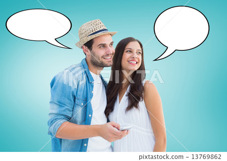 Composite image of happy hipster couple smiling together 13769862