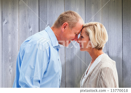 Composite image of happy mature couple facing each other Composite image of happy mature couple facing each other 13770018