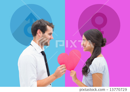Composite image of pretty brunette giving boyfriend her heart Composite image of pretty brunette giving boyfriend her heart 13770729