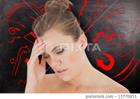 Composite image of woman with headache Composite image of woman with headache 13770955