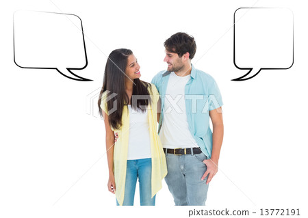 Composite image of happy casual couple smiling at each other 13772191