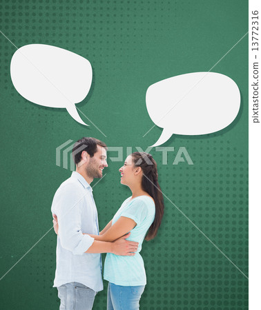Composite image of attractive young couple hugging each other Composite image of attractive young couple hugging each other 13772316